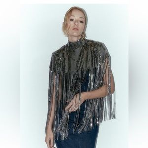 Zara fringe sequin cape size small/medium